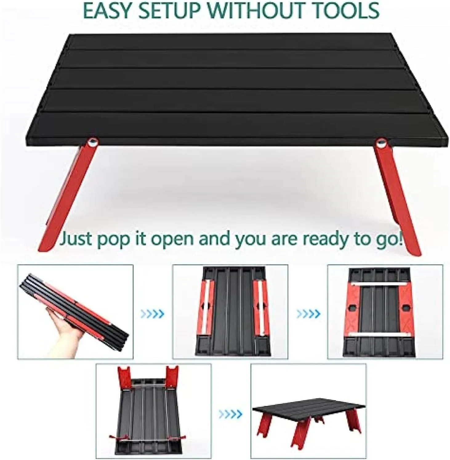 Folding Dining Table Lightweight Camping Beach Table Mini Foldable Micro Collapsible Compact Side Table Small Folding Camping Table Aluminum Portable (Color : Red and Black)