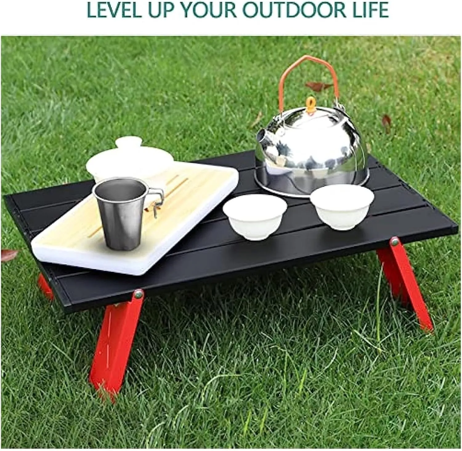 Folding Dining Table Lightweight Camping Beach Table Mini Foldable Micro Collapsible Compact Side Table Small Folding Camping Table Aluminum Portable (Color : Red and Black)