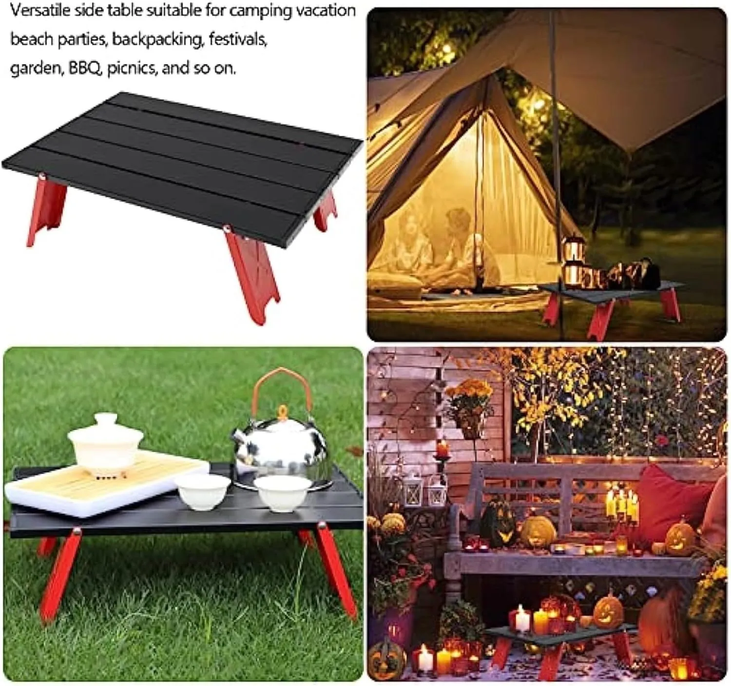 Folding Dining Table Lightweight Camping Beach Table Mini Foldable Micro Collapsible Compact Side Table Small Folding Camping Table Aluminum Portable (Color : Red and Black)