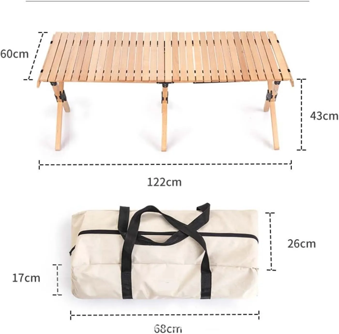 Folding Dining Table Outdoor Picnic Barbecue Tours Tableware Table for Camping Folding Egg Roll Table Portable Foldable Wood Table (Color : 60x60x43CM)