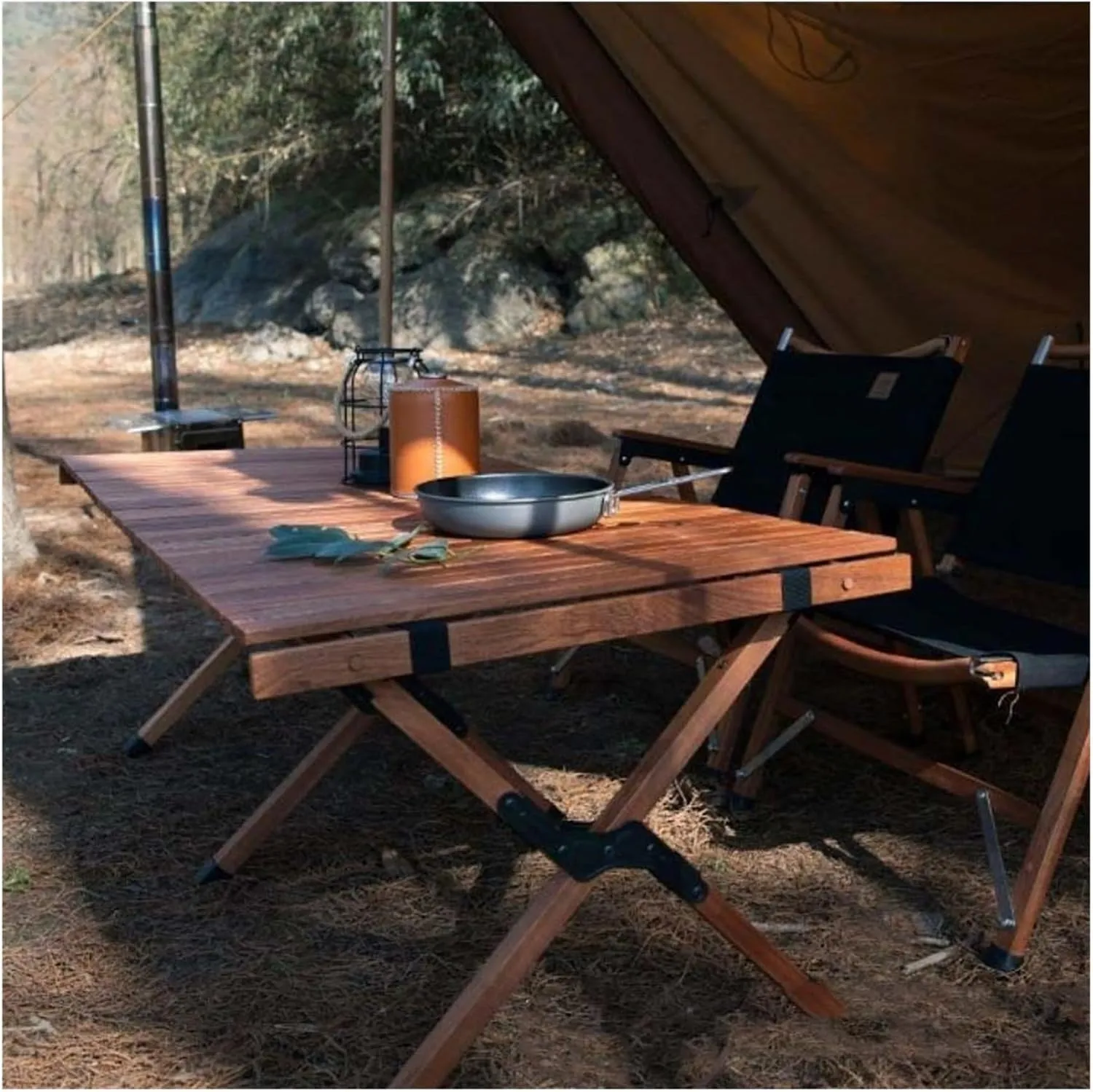 Folding Dining Table Outdoor Picnic Barbecue Tours Tableware Table for Camping Folding Egg Roll Table Portable Foldable Wood Table (Color : 60x60x43CM)