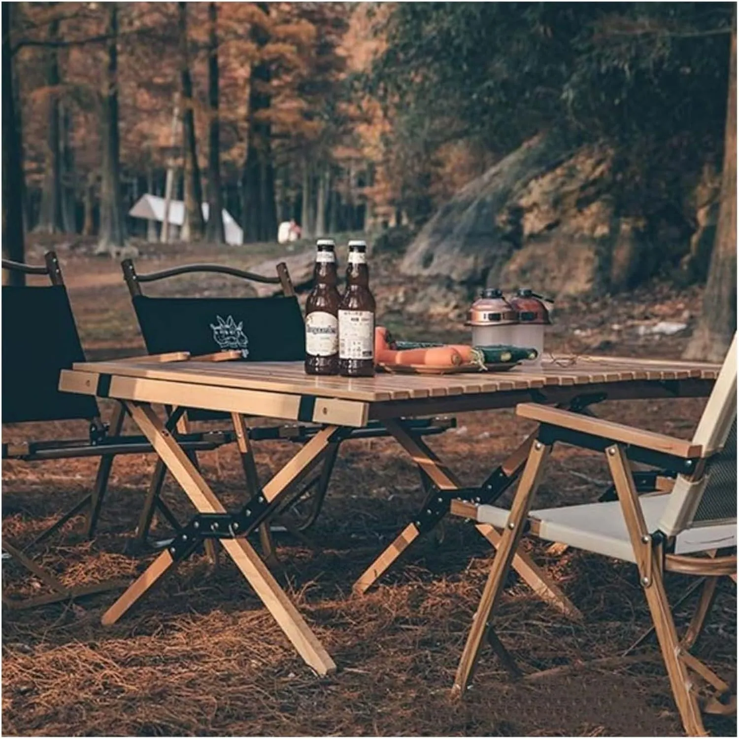 Folding Dining Table Outdoor Picnic Barbecue Tours Tableware Table for Camping Folding Egg Roll Table Portable Foldable Wood Table (Color : 60x60x43CM)