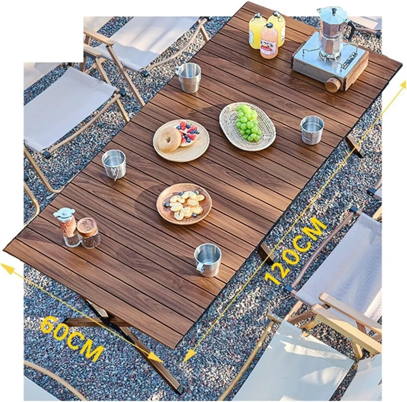 Folding Dining Table Portable Aluminum Alloy Egg Roll Table Camping Folding Table Picnic Table Camping Outdoor Camping Tables and airs Folding (Color : Walnut 90CM)