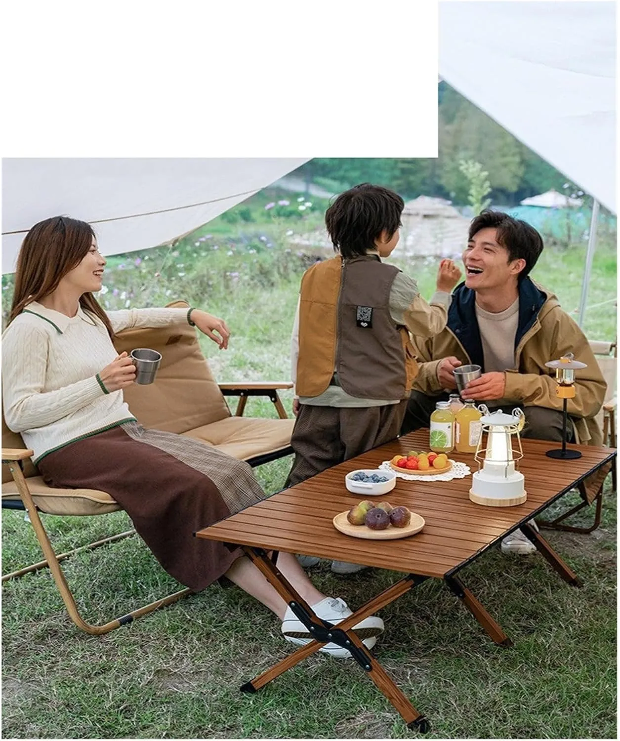 Folding Dining Table Portable Aluminum Alloy Egg Roll Table Camping Folding Table Picnic Table Camping Outdoor Camping Tables and airs Folding (Color : Walnut 90CM)