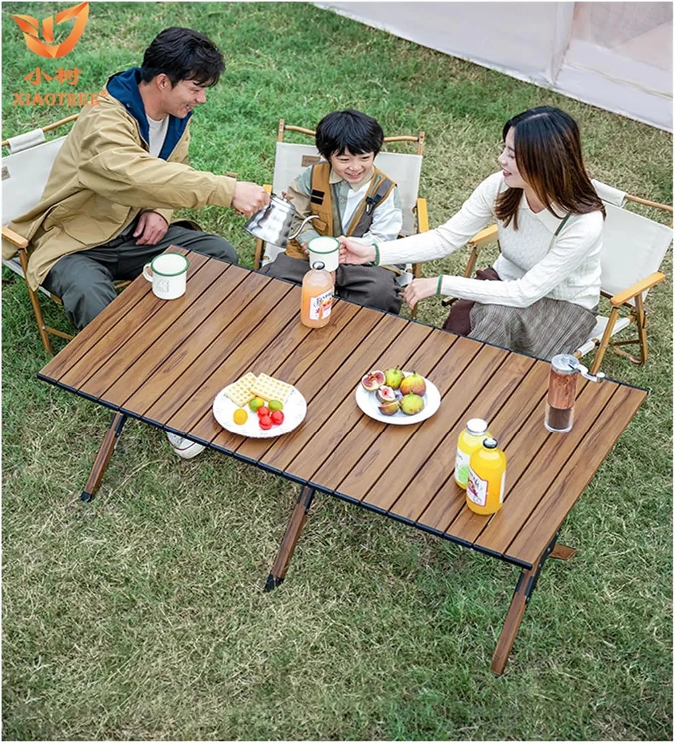 Folding Dining Table Portable Aluminum Alloy Egg Roll Table Camping Folding Table Picnic Table Camping Outdoor Camping Tables and airs Folding (Color : Walnut 90CM)