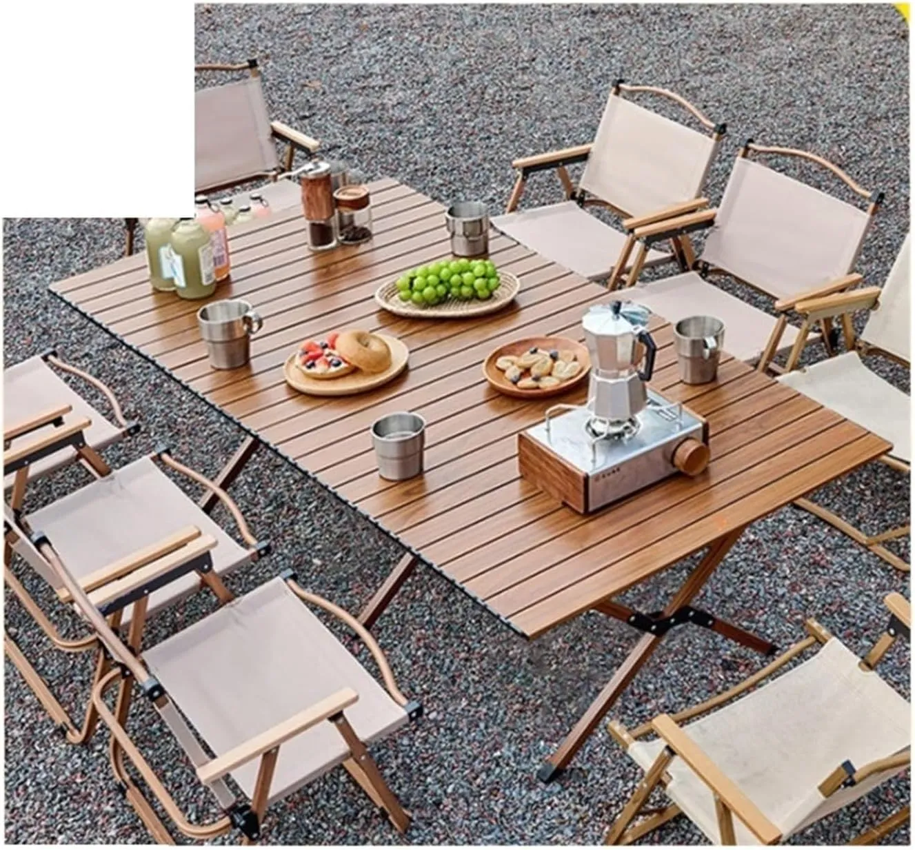 Folding Dining Table Portable Aluminum Alloy Egg Roll Table Camping Folding Table Picnic Table Camping Outdoor Camping Tables and airs Folding (Color : Walnut 90CM)