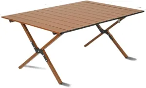 Folding Dining Table Portable Aluminum Alloy Egg Roll Table Camping Folding Table Picnic Table Camping Outdoor Camping Tables and airs Folding (Color : Walnut 90CM)