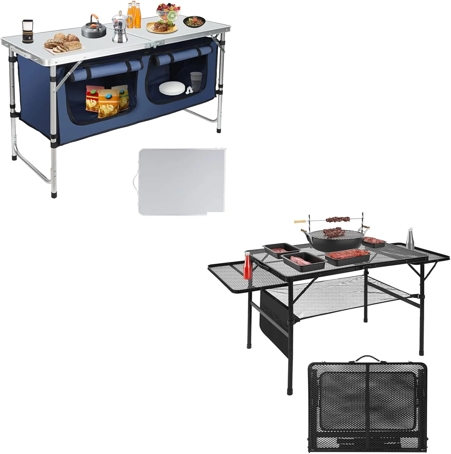 Folding Grill Table, 3x2 FT Portable Camping Table,Outdoor Folding Table, Camping Table with Storage Organizer, for Indoor, BBQ, Party, Picnic, Camping, Hiking, Beach