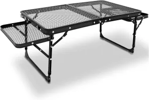 Folding Grill Table, Camping Table with Table Extension Board, Height Adjustable Metal Folding Table, Portable Lightweight Grill Table for Cooking, Beach, BBQ, Picnic, Travel, Black, 981256