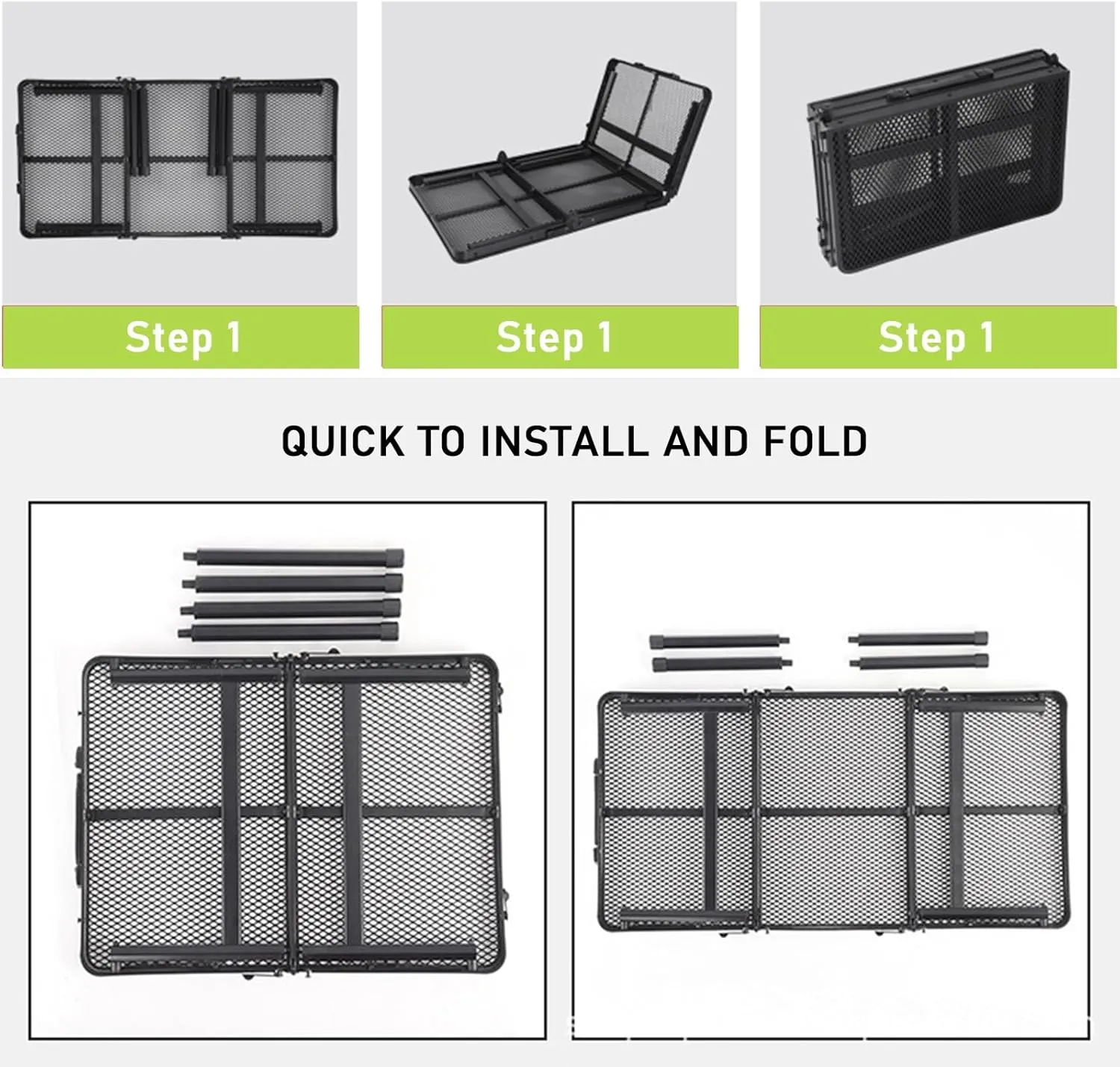 Folding Grill Table, Camping Table with Table Extension Board, Height Adjustable Metal Folding Table, Portable Lightweight Grill Table for Cooking, Beach, BBQ, Picnic, Travel, Black, 981256
