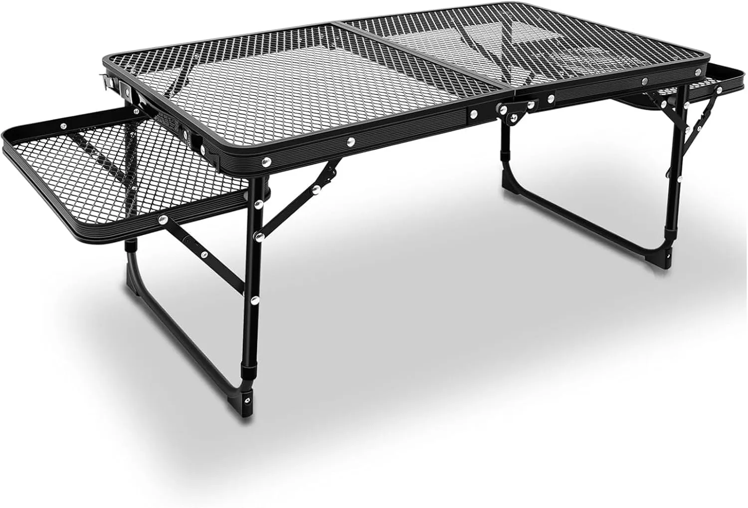 Folding Grill Table, Camping Table with Table Extension Board, Height Adjustable Metal Folding Table, Portable Lightweight Grill Table for Cooking, Beach, BBQ, Picnic, Travel, Black, 981256