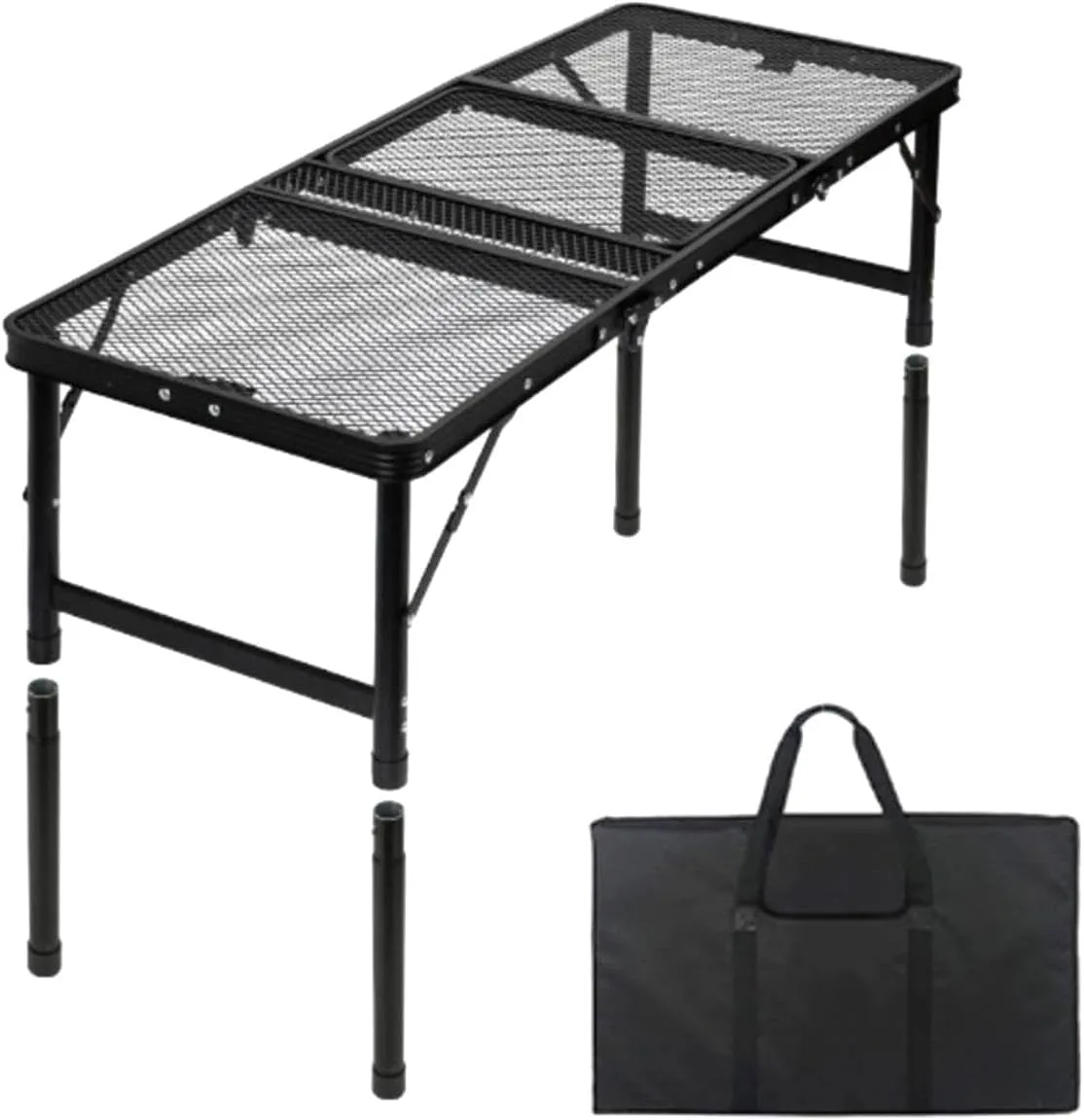 Folding Grill Table Outdoor Table Portable Multipurpose Iron Mesh Adjustable Height Picnic Table for Garden Beach BBQ Camping