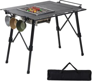 Folding IGT Camping Table with Extended Frames, Portable Adjustable Height Outdoor IGT Cook System, Ultralight Aluminum Camp Table with Carry Bag for Car Camping Picnic RV Trip Patio Backyard
