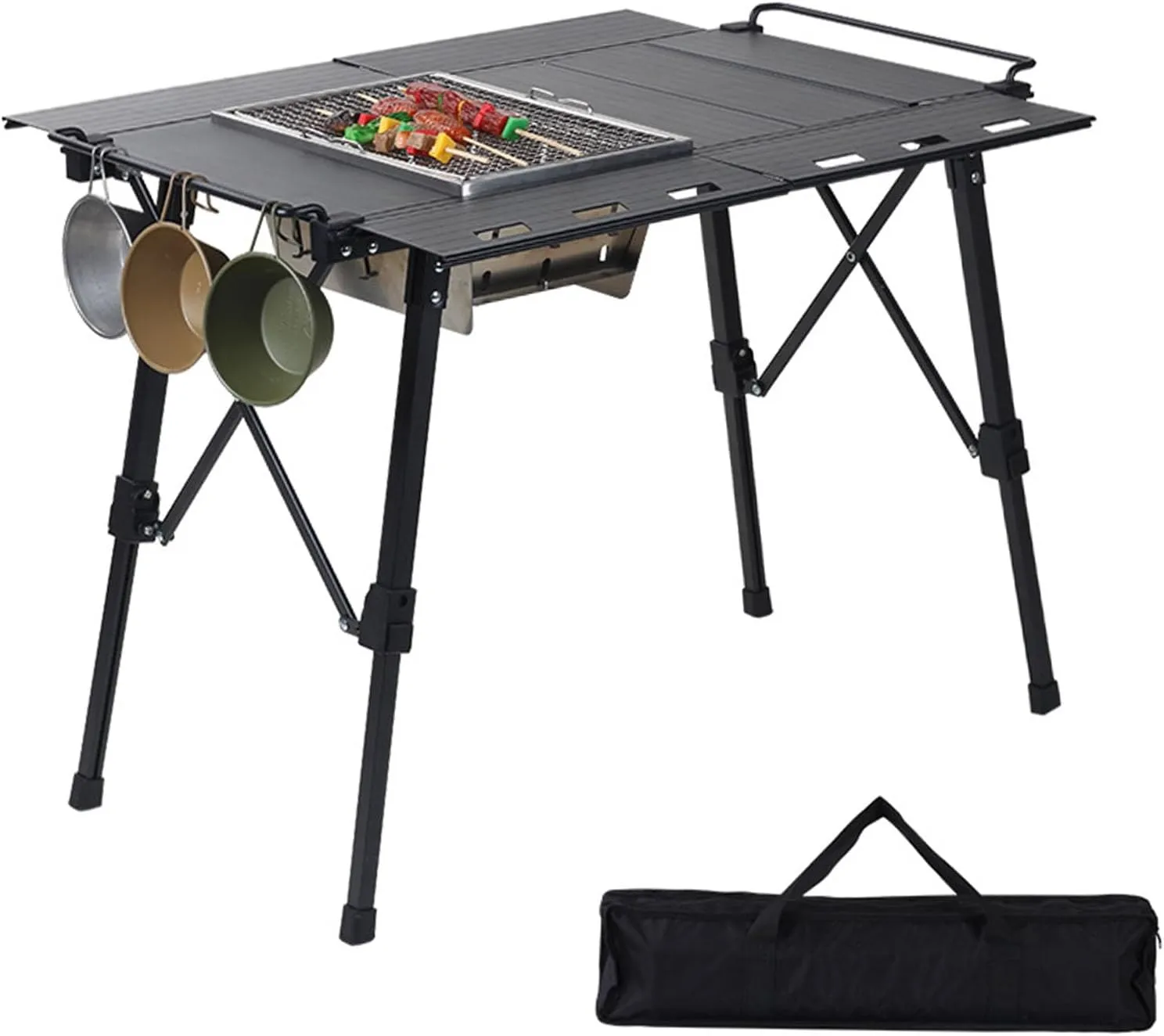 Folding IGT Camping Table with Extended Frames, Portable Adjustable Height Outdoor IGT Cook System, Ultralight Aluminum Camp Table with Carry Bag for Car Camping Picnic RV Trip Patio Backyard