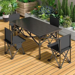 Folding Picnic Table and Chairs Set, Portable Camping Table with 4 Chairs Outdoor Indoor Use for BBQ Picnic Garden Parties,Black
