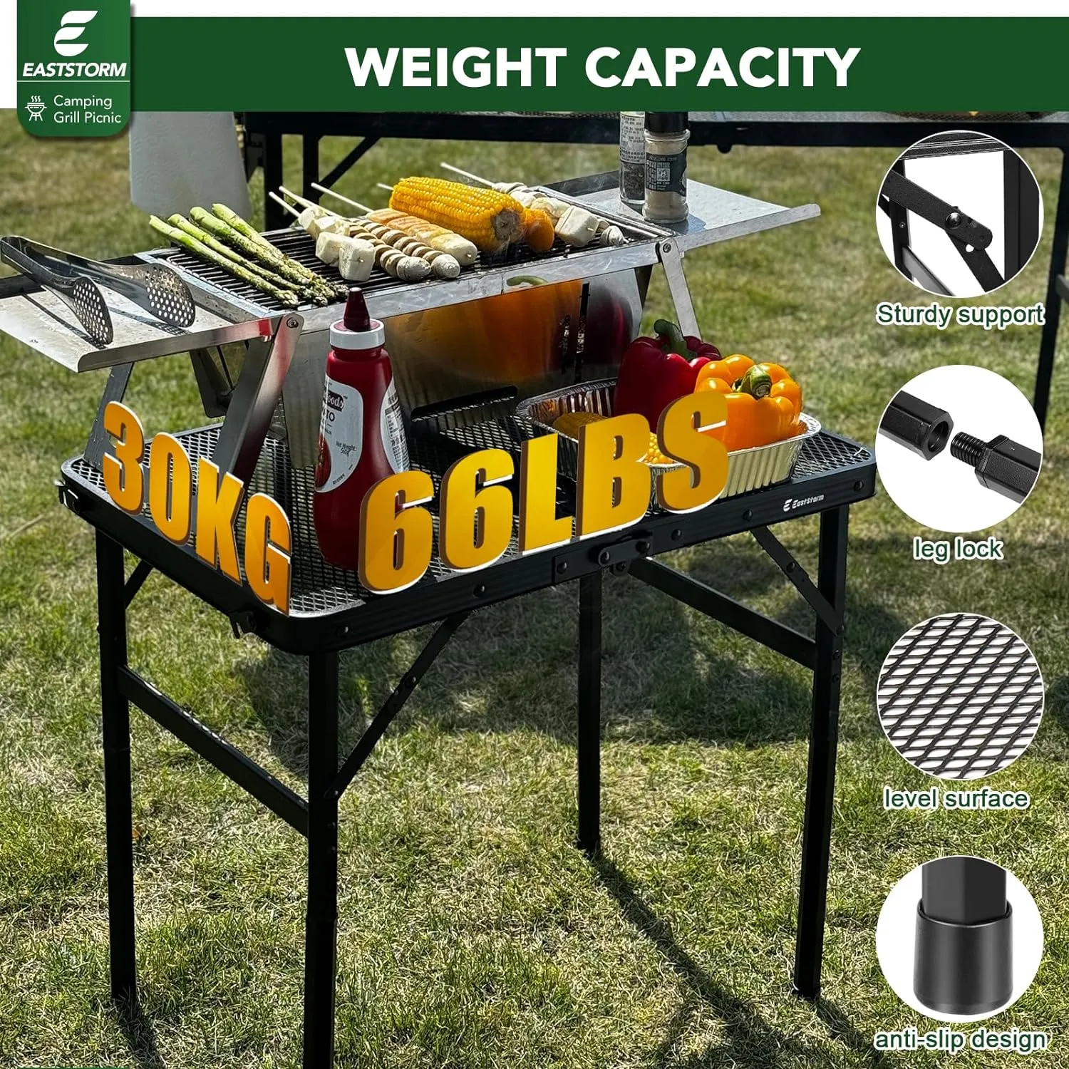 Folding Picnic Table for Grill Outdoor Camping Table with Portable Mesh Bag, Compact & Foldable for Easy Storage - Great for Picnic, Garden, Patio, Dining, BBQ, Party, Market 2Ft