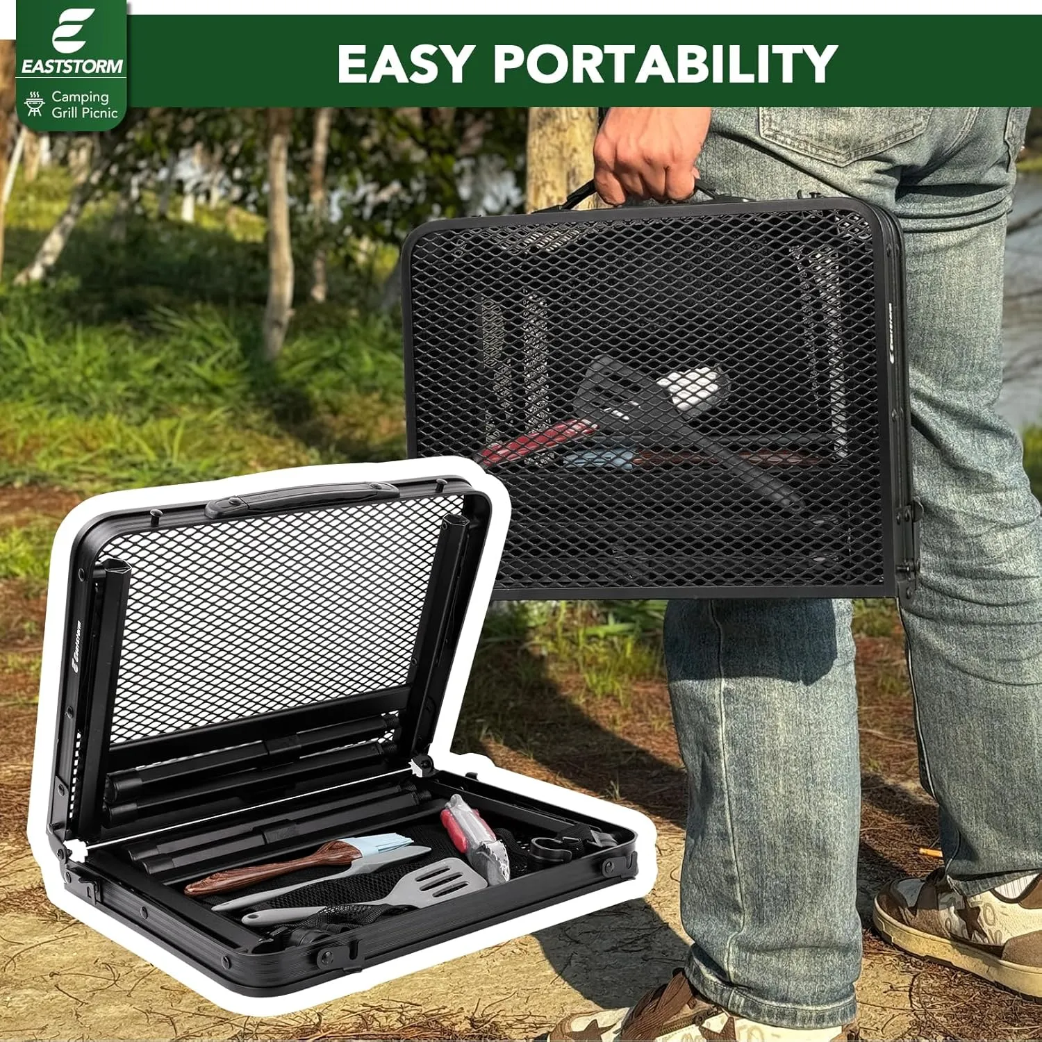 Folding Picnic Table for Grill Outdoor Camping Table with Portable Mesh Bag, Compact & Foldable for Easy Storage - Great for Picnic, Garden, Patio, Dining, BBQ, Party, Market 2Ft