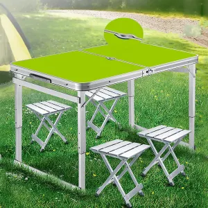 Folding Picnic Table,Portable Camping Table, Aluminum Camping Table With umbrella hole,Portable Outdoor Dining Table with 4 Aluminum Stools,Heights Adjustable for Outdoor Camping BBQ Party ( Color : G
