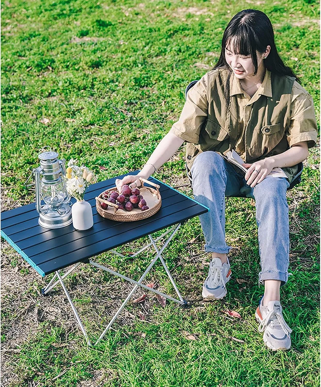 Folding Table and Chair Set, Light Portable Camping Table with Aluminum Table Top and Carrying Bag, for Outdoor, Picnic, Beach, Hiking, Fishing (Size : 40cm)