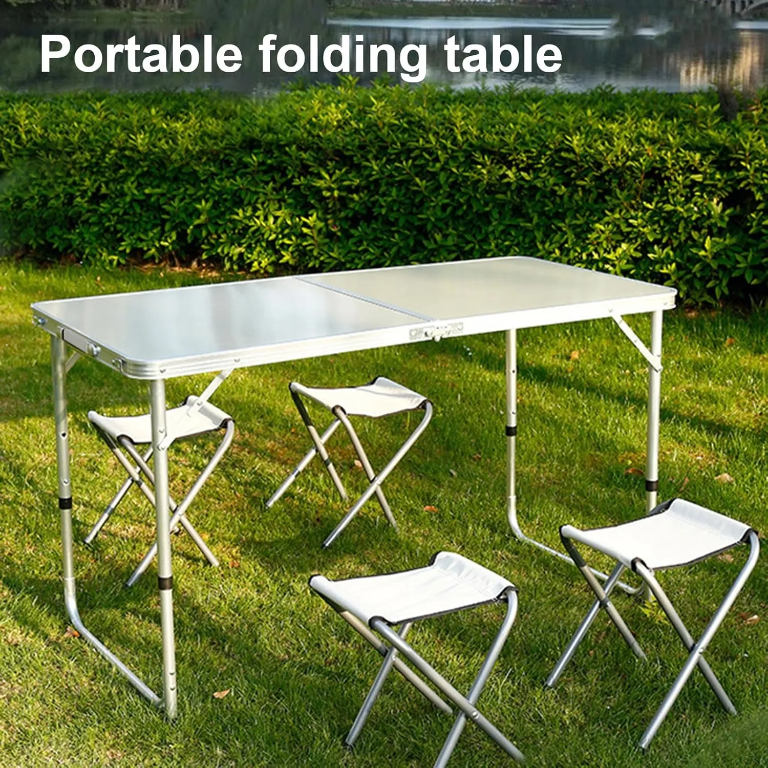 Folding Table, Outdoor Folding Table Heavy Duty Aluminum Alloy Height Adjustable Lightweight Camping Hiking Backpacking Picnic BBQ Portable Table White 1pc