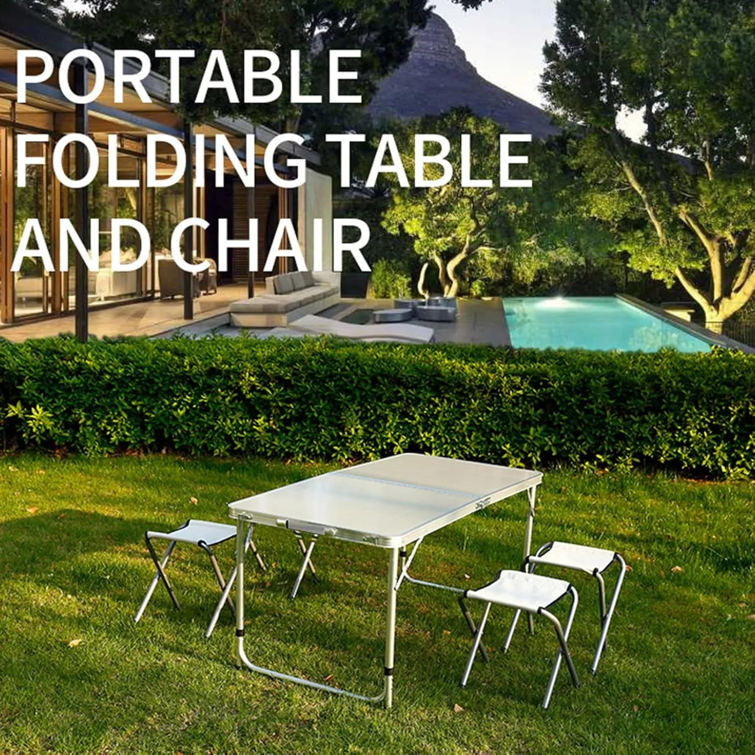 Folding Table, Outdoor Folding Table Heavy Duty Aluminum Alloy Height Adjustable Lightweight Camping Hiking Backpacking Picnic BBQ Portable Table White 1pc