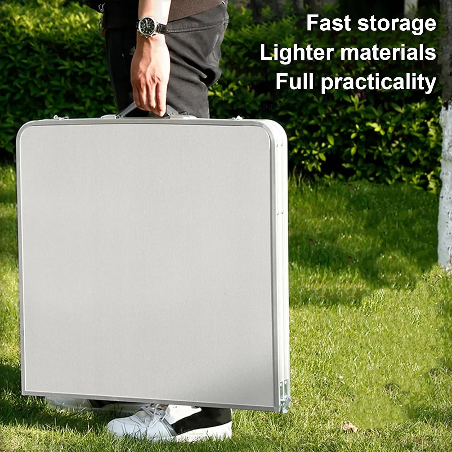 Folding Table, Outdoor Folding Table Heavy Duty Aluminum Alloy Height Adjustable Lightweight Camping Hiking Backpacking Picnic BBQ Portable Table White 1pc