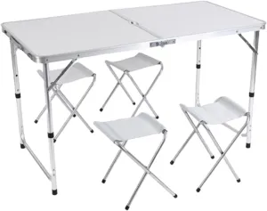 Folding Table, Outdoor Folding Table Heavy Duty Aluminum Alloy Height Adjustable Lightweight Camping Hiking Backpacking Picnic BBQ Portable Table White 1pc