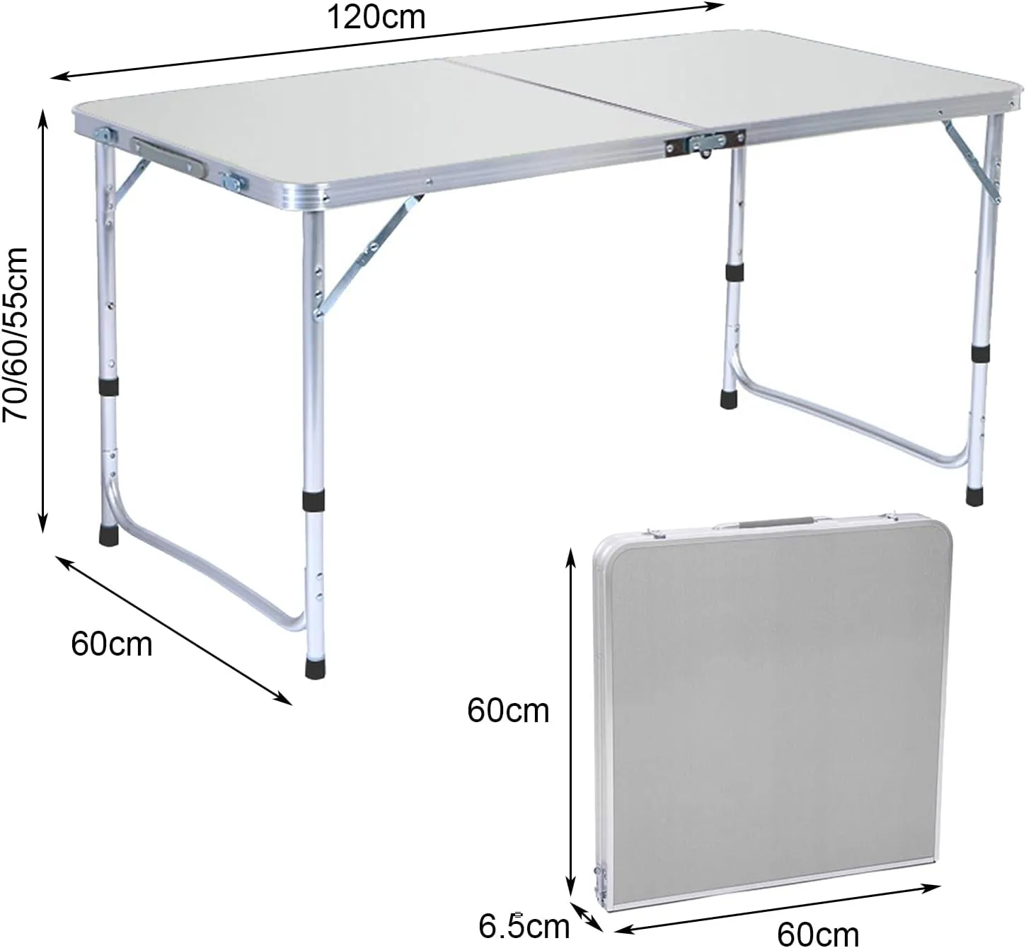 Folding Table, Outdoor Folding Table Heavy Duty Aluminum Alloy Height Adjustable Lightweight Camping Hiking Backpacking Picnic BBQ Portable Table White 1pc