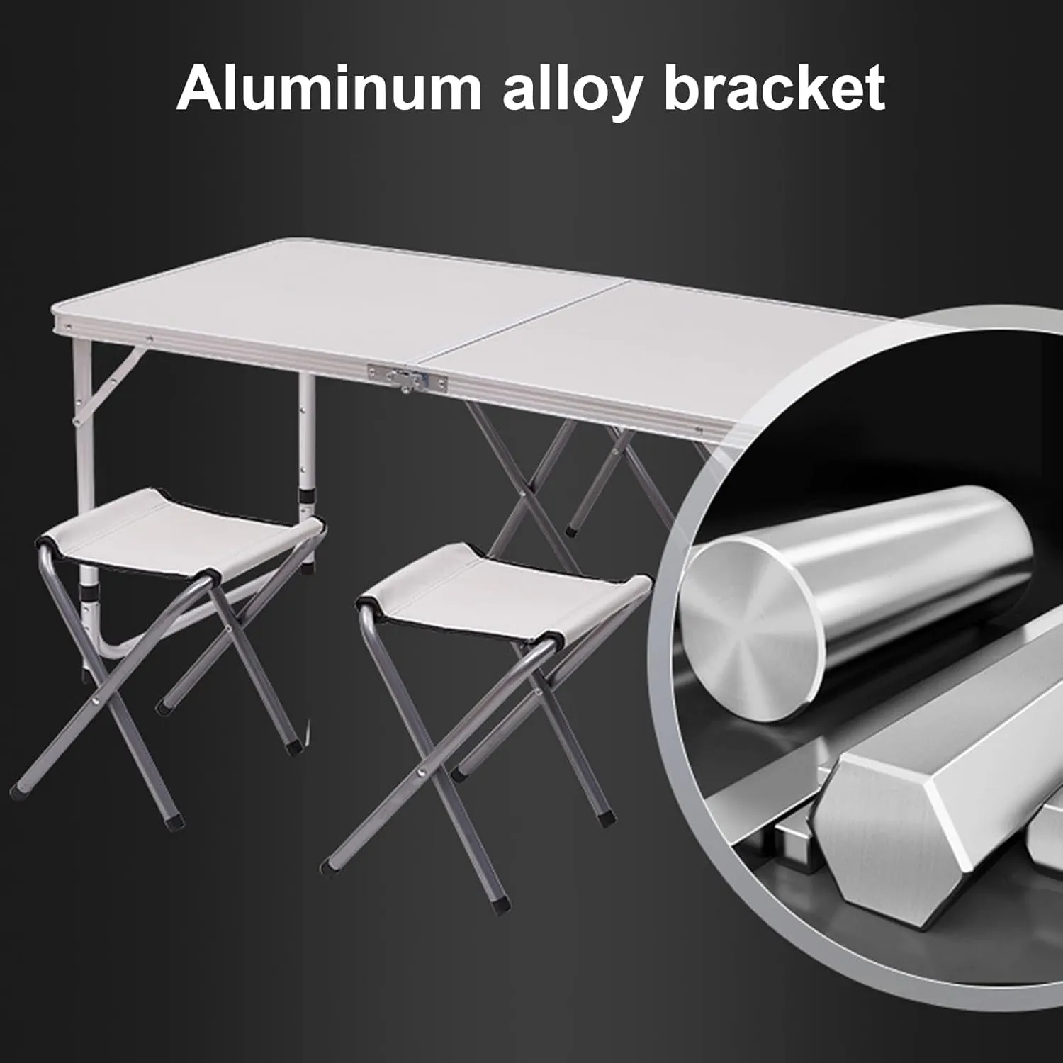 Folding Table, Outdoor Folding Table Heavy Duty Aluminum Alloy Height Adjustable Lightweight Camping Hiking Backpacking Picnic BBQ Portable Table White 1pc