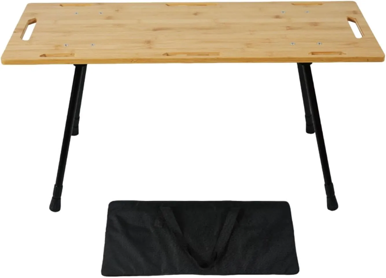 Folding Table Outdoor Table Bamboo Board Tabletop with Adjustable Aluminum Alloy Legs Camping Table for BBQ Fishing Courtyard