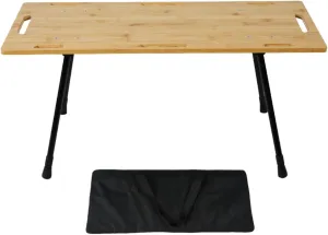 Folding Table Outdoor Table Bamboo Board Tabletop with Adjustable Aluminum Alloy Legs Camping Table for BBQ Fishing Courtyard