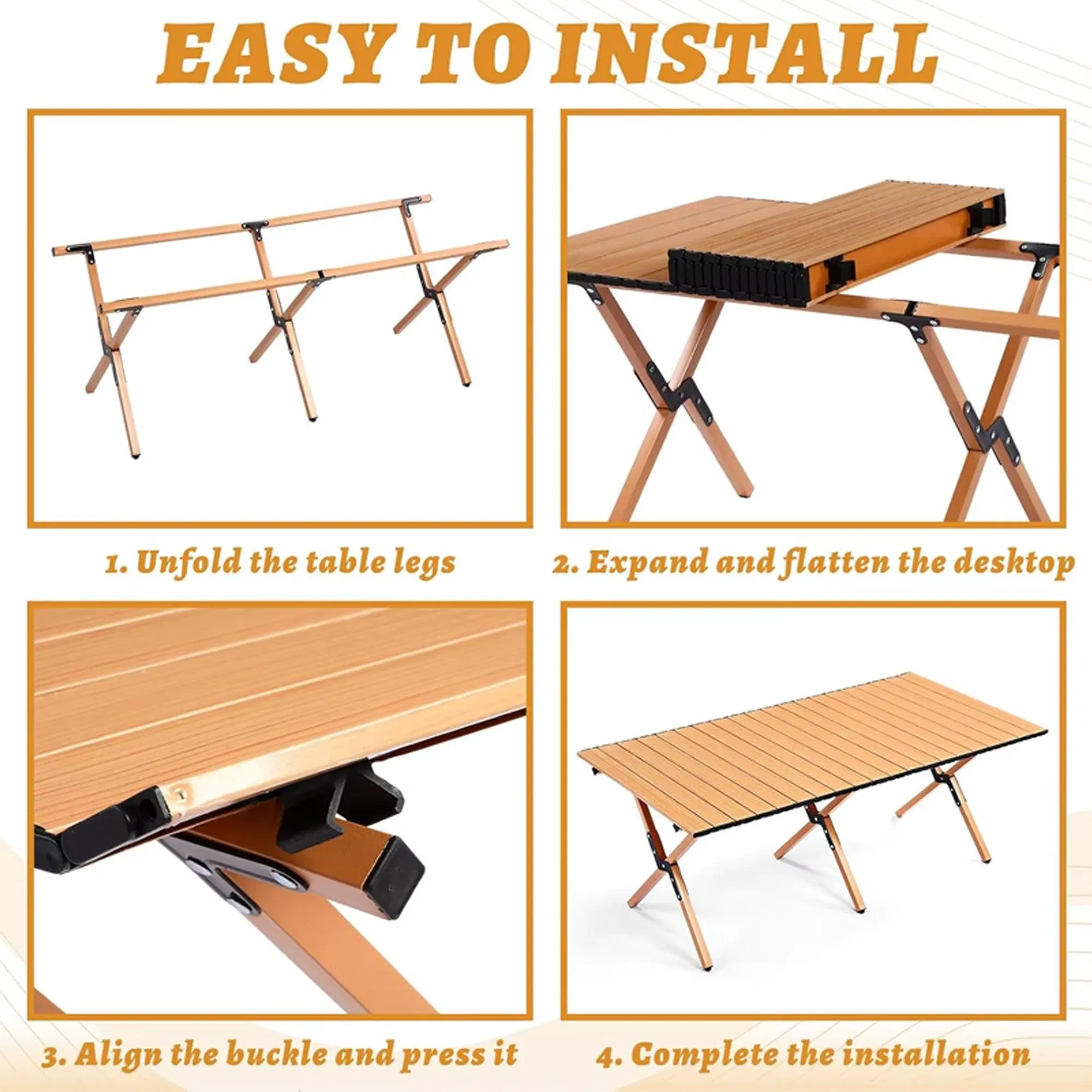 Folding Table Portable Picnic Camping Table Egg Roll Multi Function Outdoor
