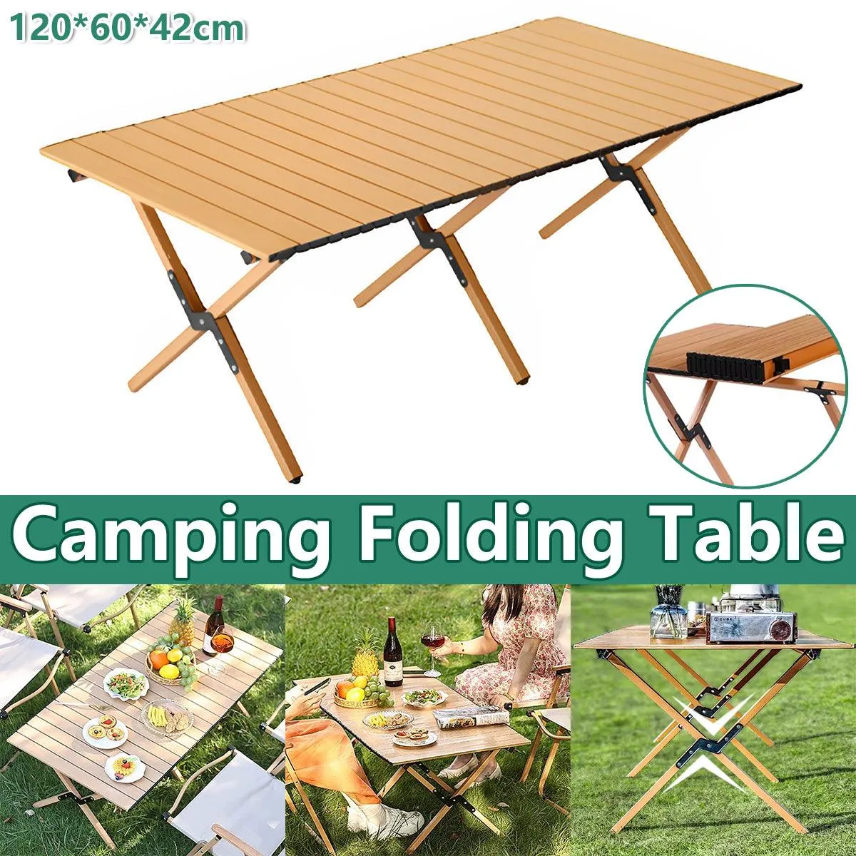 Folding Table Portable Picnic Camping Table Egg Roll Multi Function Outdoor