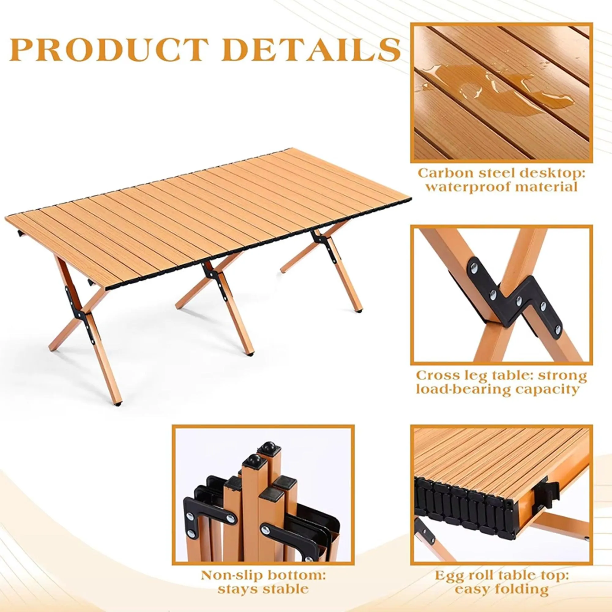 Folding Table Portable Picnic Camping Table Egg Roll Multi Function Outdoor