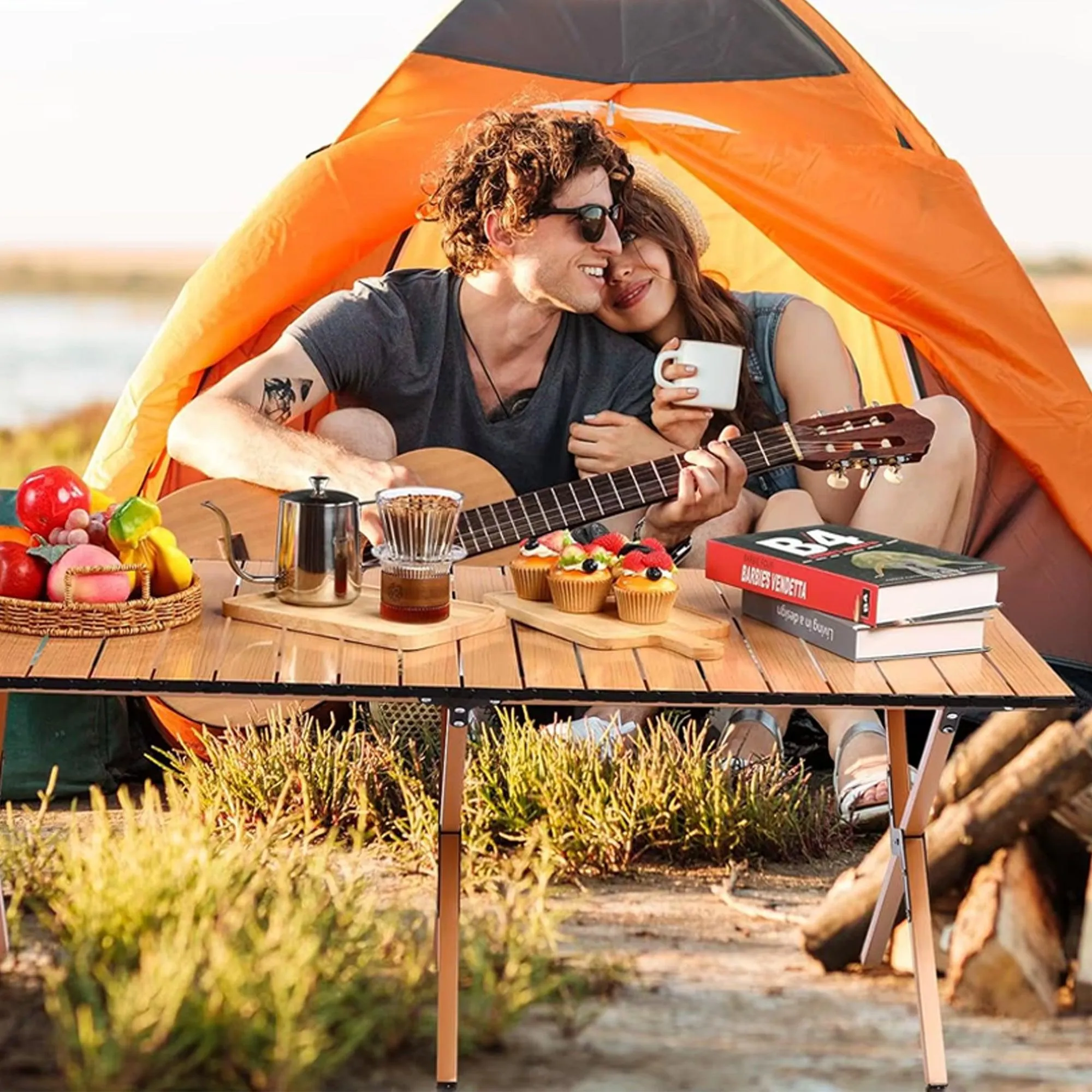 Folding Table Portable Picnic Camping Table Egg Roll Multi Function Outdoor