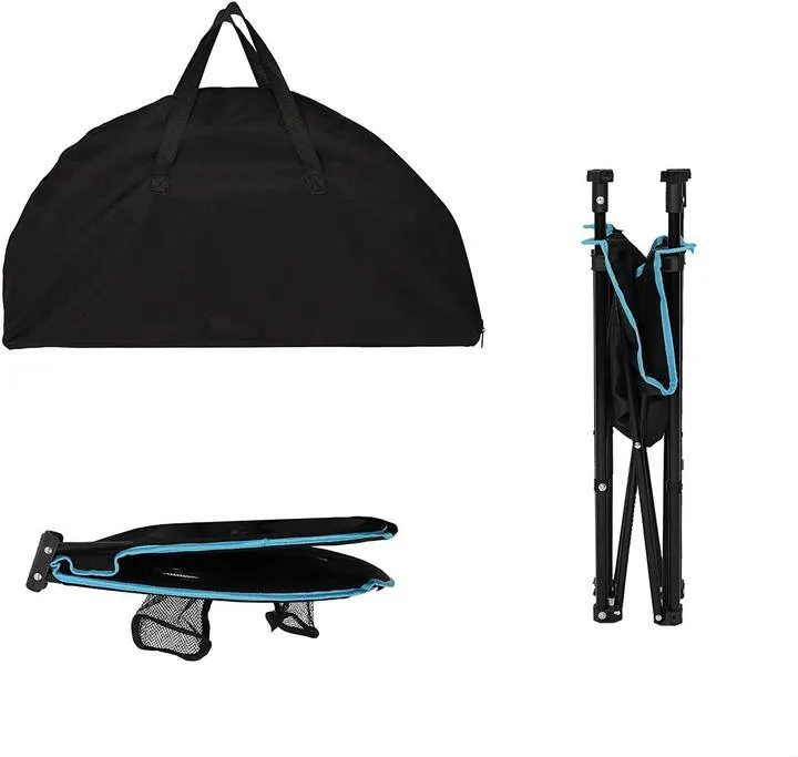 Folding Table, Travel Camping Picnic Collapsible Round Table with 4 Cup Holders and Carry Bag (Black & Blue)
