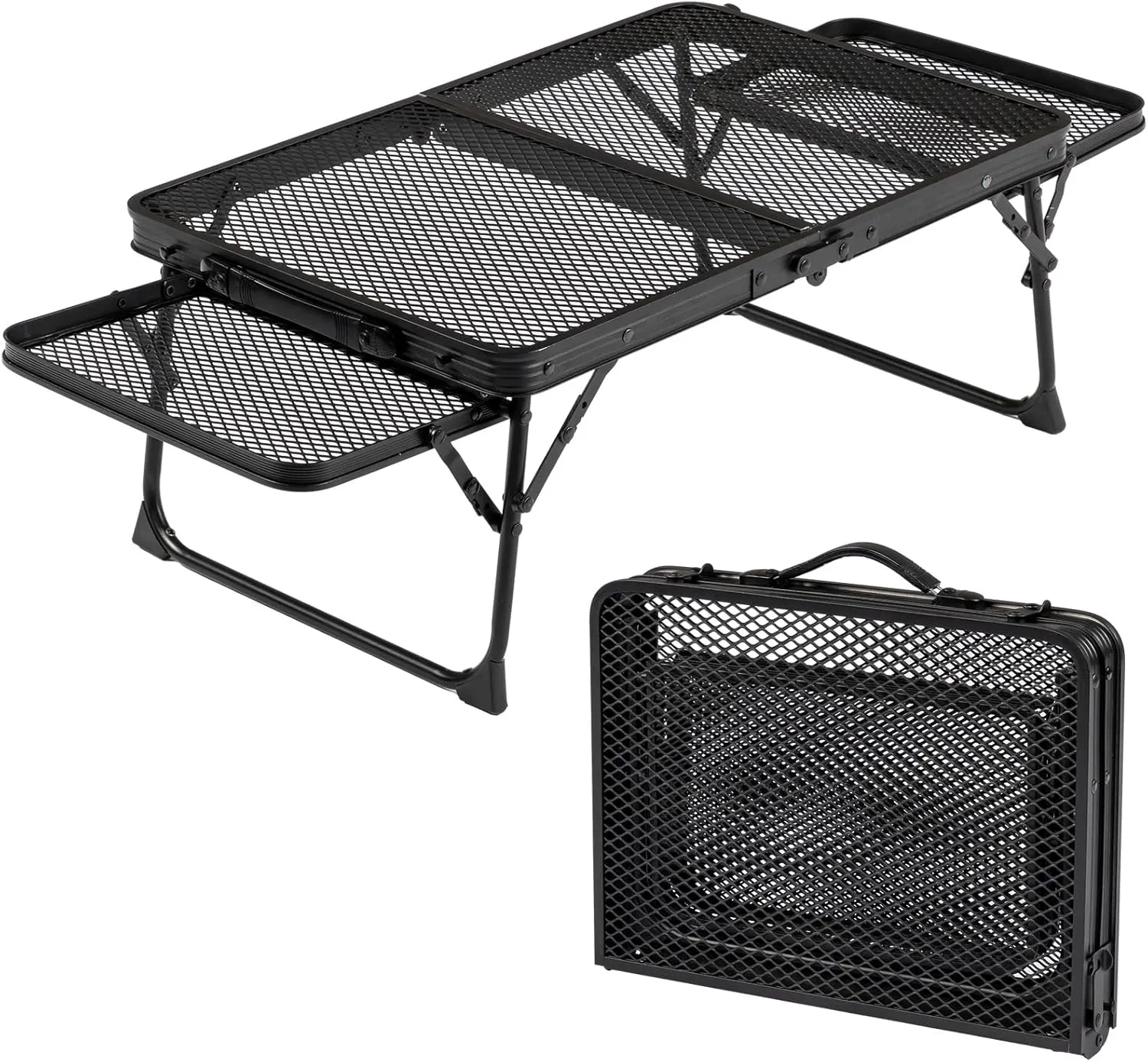 Folding Table with 2 Wing Panels, 3 ft Camping Table with Mesh Desktop, Folding Grill Table for Outdoor,Picnic,Camping,BBQ,Beach (Black)