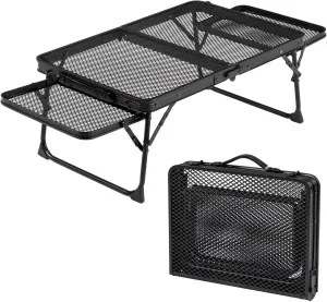 Folding Table with 2 Wing Panels, 3 ft Camping Table with Mesh Desktop, Folding Grill Table for Outdoor,Picnic,Camping,BBQ,Beach (Black)