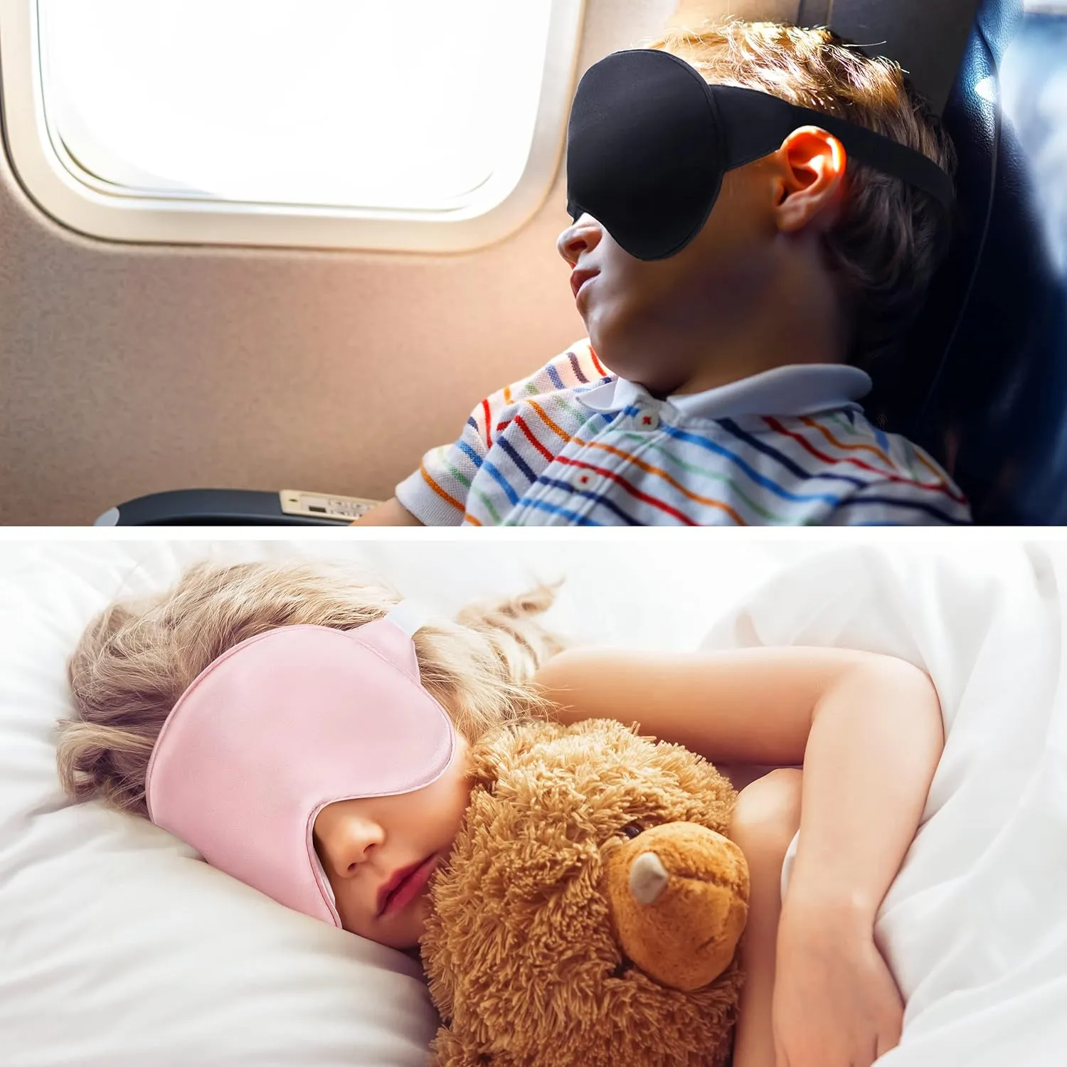 FRESHME Sleep Mask for Kids - 100% Mulberry Silk Kids Eye Mask for Sleeping Boys Girls Light Blocking Cute Soft SND Comfortable Adjustable Blackout Eye Cover Shade Blinder for Better Sleeping Black