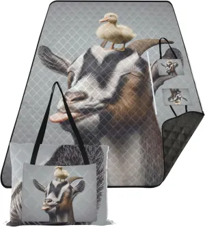 Funny Goat Duck no Sand Beach Blanket Waterproof, Outdoor Blanket for Grass Cute Picnic Blanket Foldable, 80" x 60"