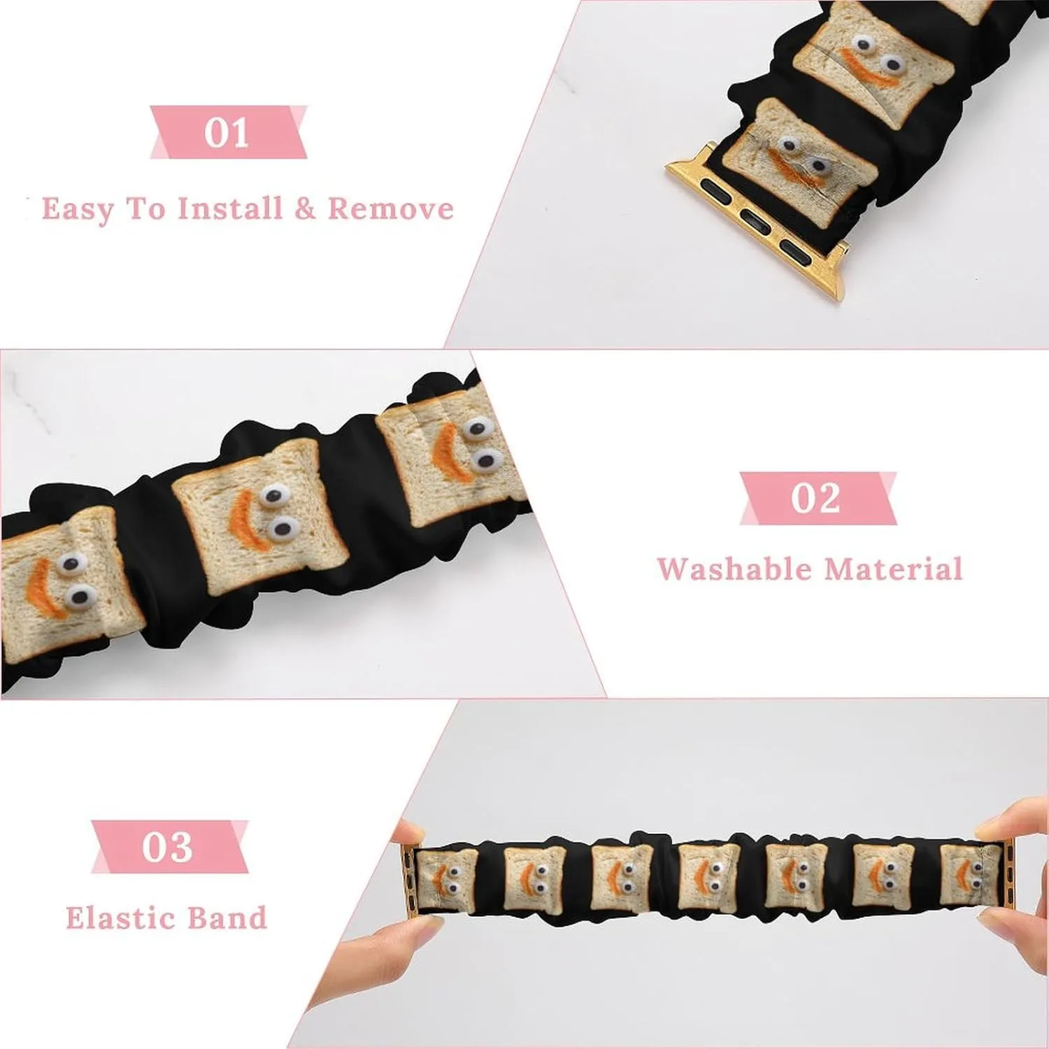 Funny Toast Slices Fashion Watch Strap Scrunchies Wristbands Compatible With IWatch Series