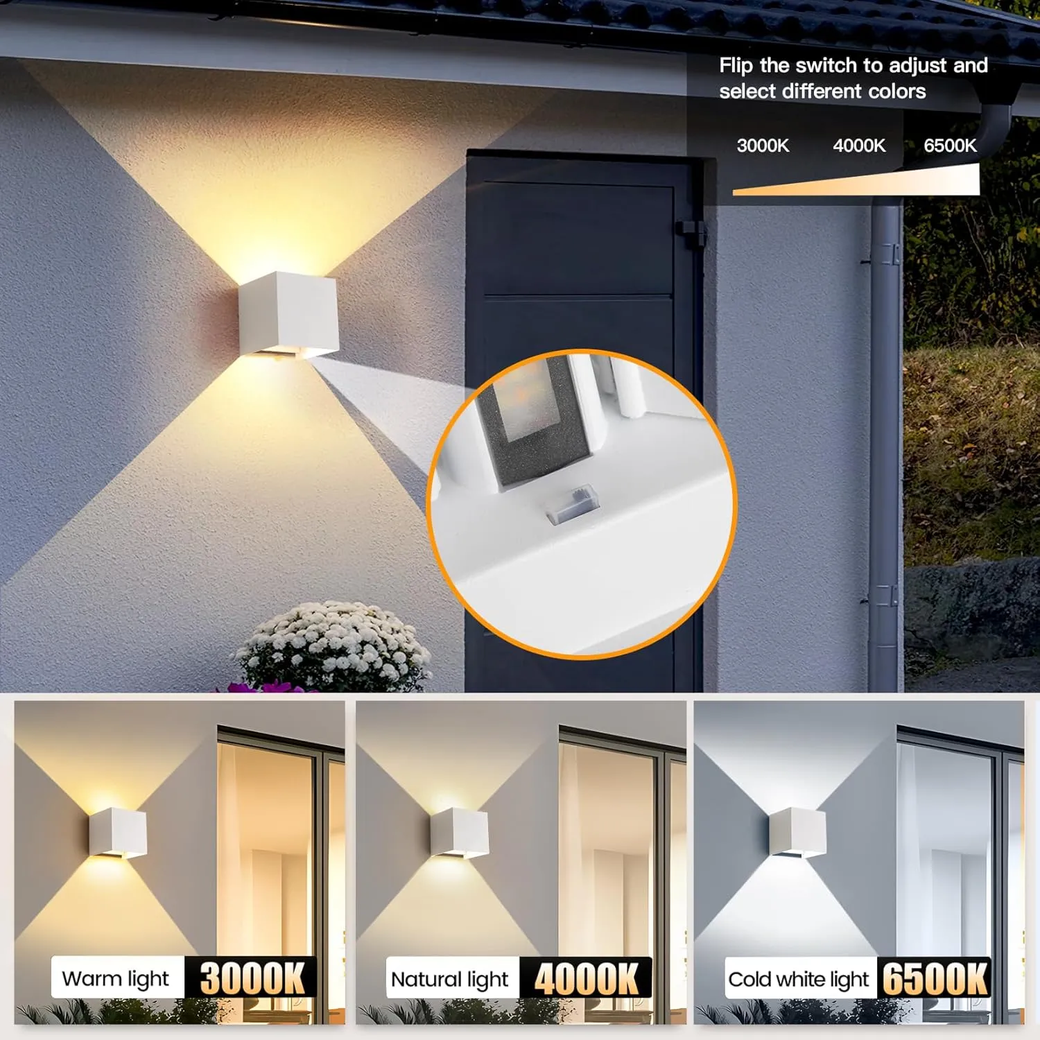 FUPE 15W 2Pack Led White Outdoor Wall Sconces Light Fixtures Modern Exterior/Interior Waterproof Porch Wall Mounted Lighting Outside Wall Lamps for Garden Shop Yard Patio Home Entryway Park Staircase