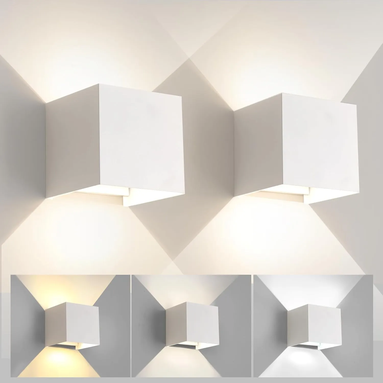 FUPE 15W 2Pack Led White Outdoor Wall Sconces Light Fixtures Modern Exterior/Interior Waterproof Porch Wall Mounted Lighting Outside Wall Lamps for Garden Shop Yard Patio Home Entryway Park Staircase