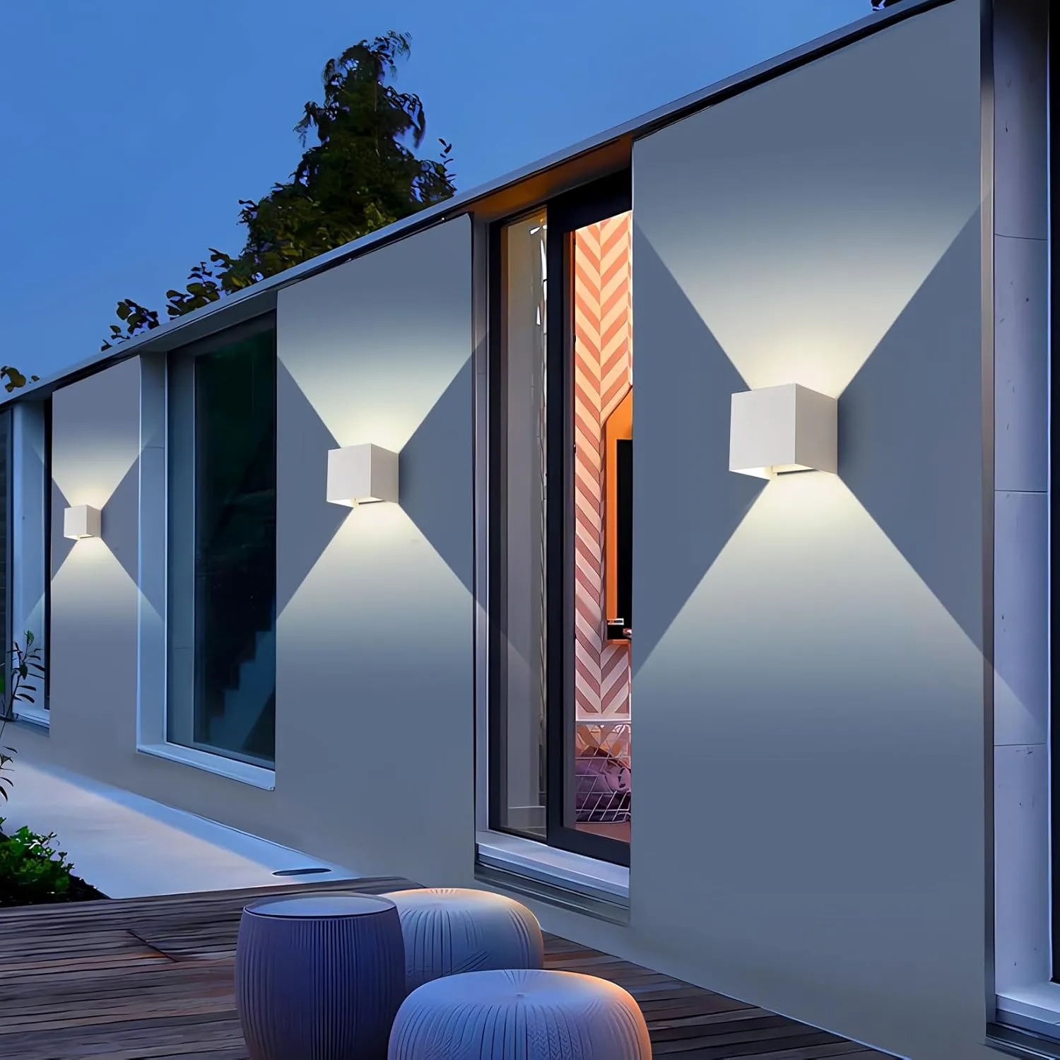 FUPE 15W 2Pack Led White Outdoor Wall Sconces Light Fixtures Modern Exterior/Interior Waterproof Porch Wall Mounted Lighting Outside Wall Lamps for Garden Shop Yard Patio Home Entryway Park Staircase