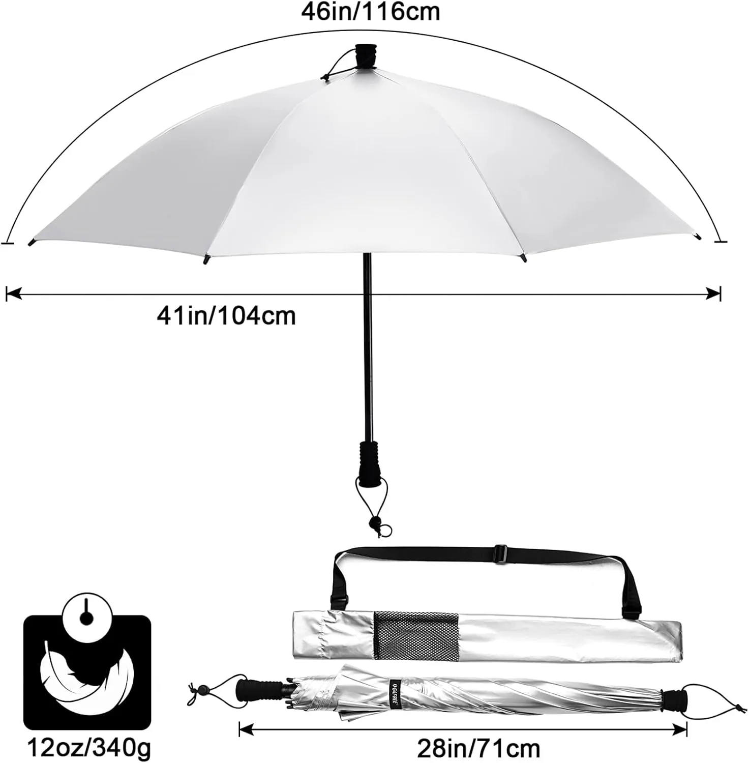 G4Free 46 Inch Large Hiking Umbrella Ultralight UV Silver Reflective Full-size Trekking Backpacking Umbrella