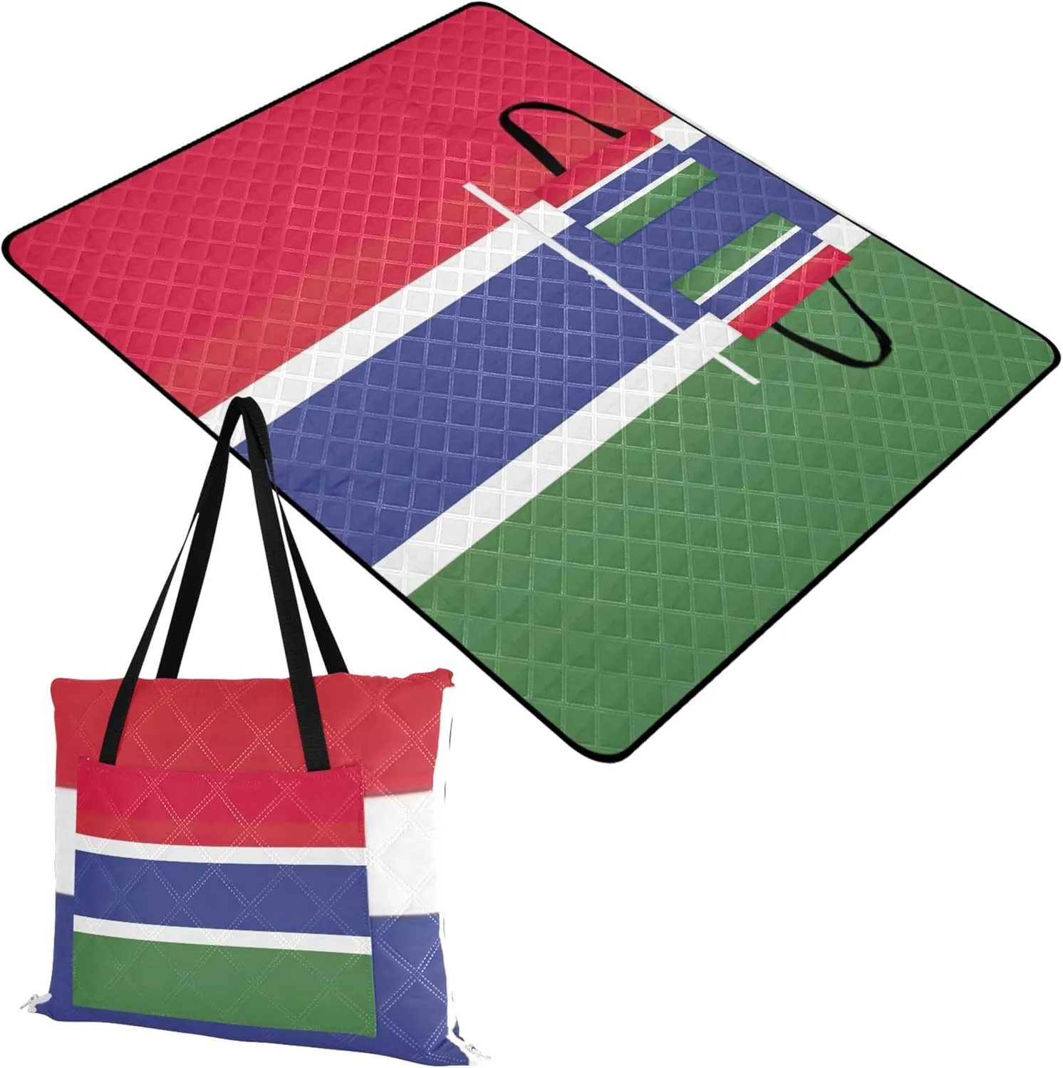 Gambia National Flag Sand Proof Beach Blanket Waterproof, Outdoor Camping Grass Mat Cute Picnic Essentials Foldable, 80" x 60"