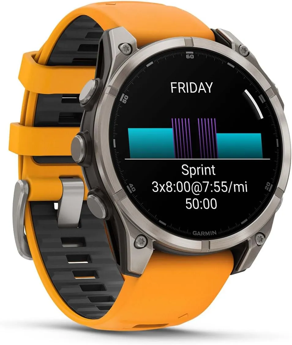 Garmin Fenix 8 AMOLED Sapphire (47mm, Titanium/Spark Orange) Multisport GPS Smartwatch Gift Box Bundle - 1.4" Touchscreen, Built-in LED Flashlight with PlayBetter Charger, Screens, Adapter, Case