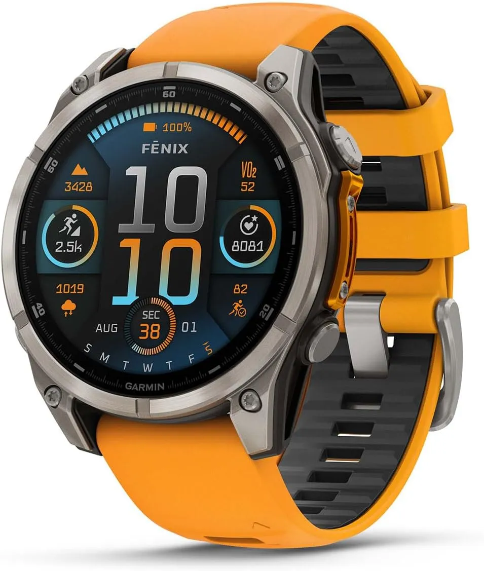 Garmin Fenix 8 AMOLED Sapphire (47mm, Titanium/Spark Orange) Multisport GPS Smartwatch Gift Box Bundle - 1.4" Touchscreen, Built-in LED Flashlight with PlayBetter Charger, Screens, Adapter, Case