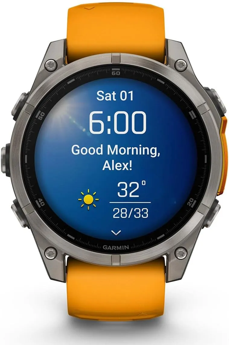 Garmin Fenix 8 AMOLED Sapphire (47mm, Titanium/Spark Orange) Multisport GPS Smartwatch Gift Box Bundle - 1.4" Touchscreen, Built-in LED Flashlight with PlayBetter Charger, Screens, Adapter, Case