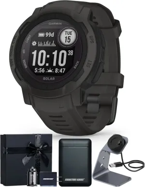 Garmin Instinct 2 Solar, Rugged Outdoor GPS Smartwatch with Solar Charging, Graphite | Heart Rate Monitor, Built-in Sports Apps, Up to 28 Day Battery Life with Signature Series Gift Bundle